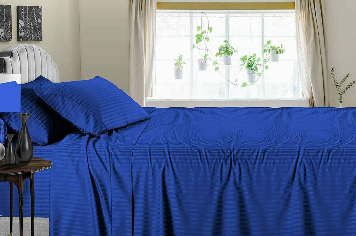 Linen Sheets 100% Egyptian Cotton- Twin-XL Sheet Set 4 Piece- 1000 Thread Count- Fits Upto 18" Deep Pocket- Long Staple Cotton Bedding, Sateen Weave-Light Blue Solid