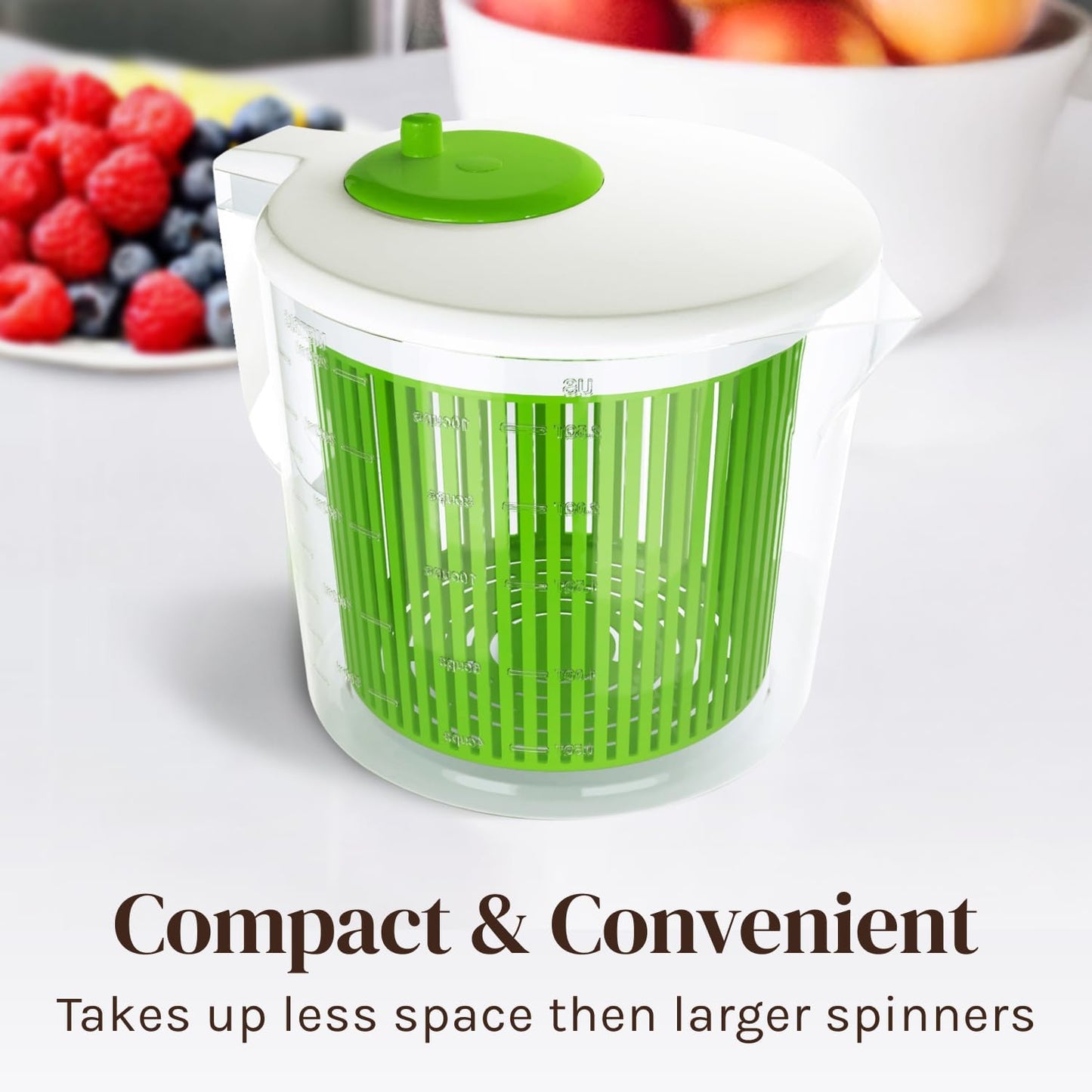 Single Serve Small Salad Spinner - Mini Prep Lettuce Spinner and Dryer with Measuring Cup - Spinning Colander with Fruit and Vegetable Washing Basket Bowl - Great Fruit and Vegetable Washer