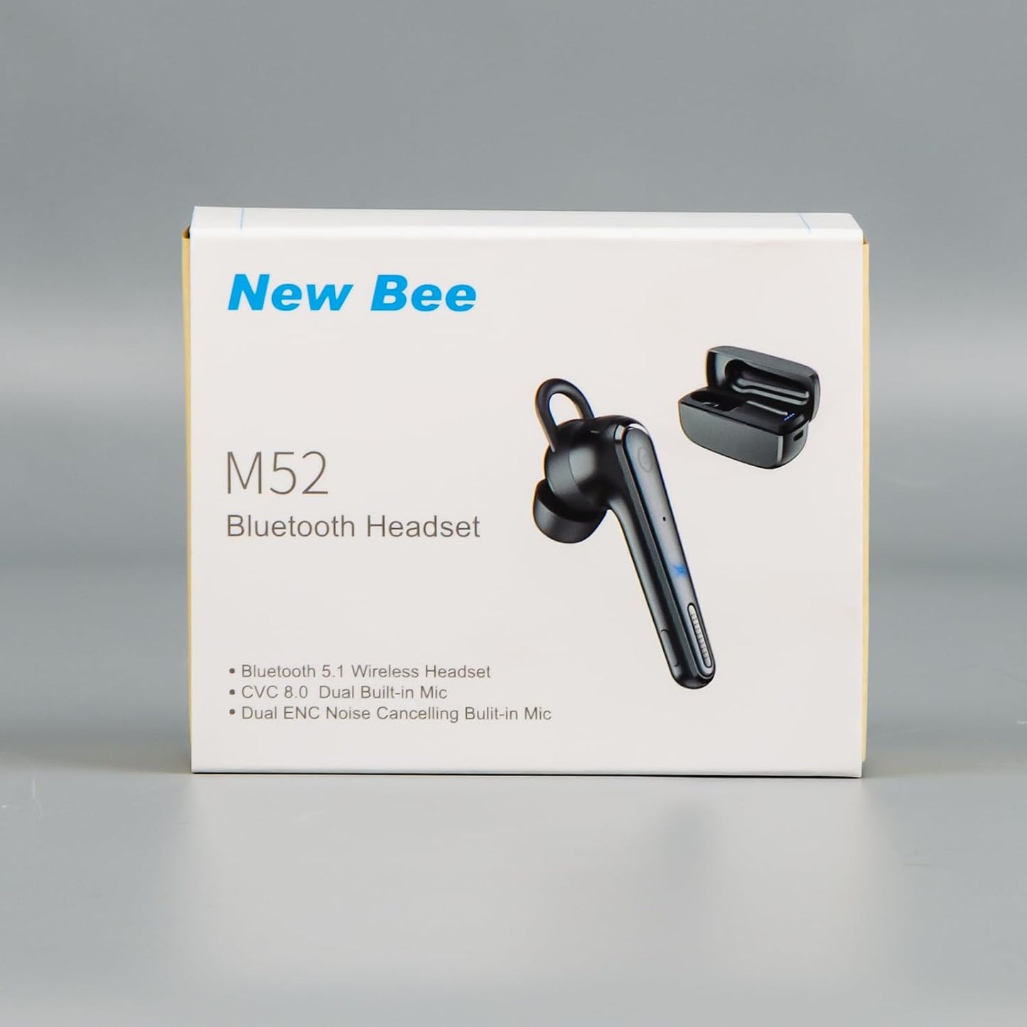 Bluetooth Headset V5.1 Bluetooth Earpiece with 500mAh Charging Case ENC Noise Canceling Mic, LED Battery Display Hands-Free Single-Ear Earbud for Cell Phone Business Calls