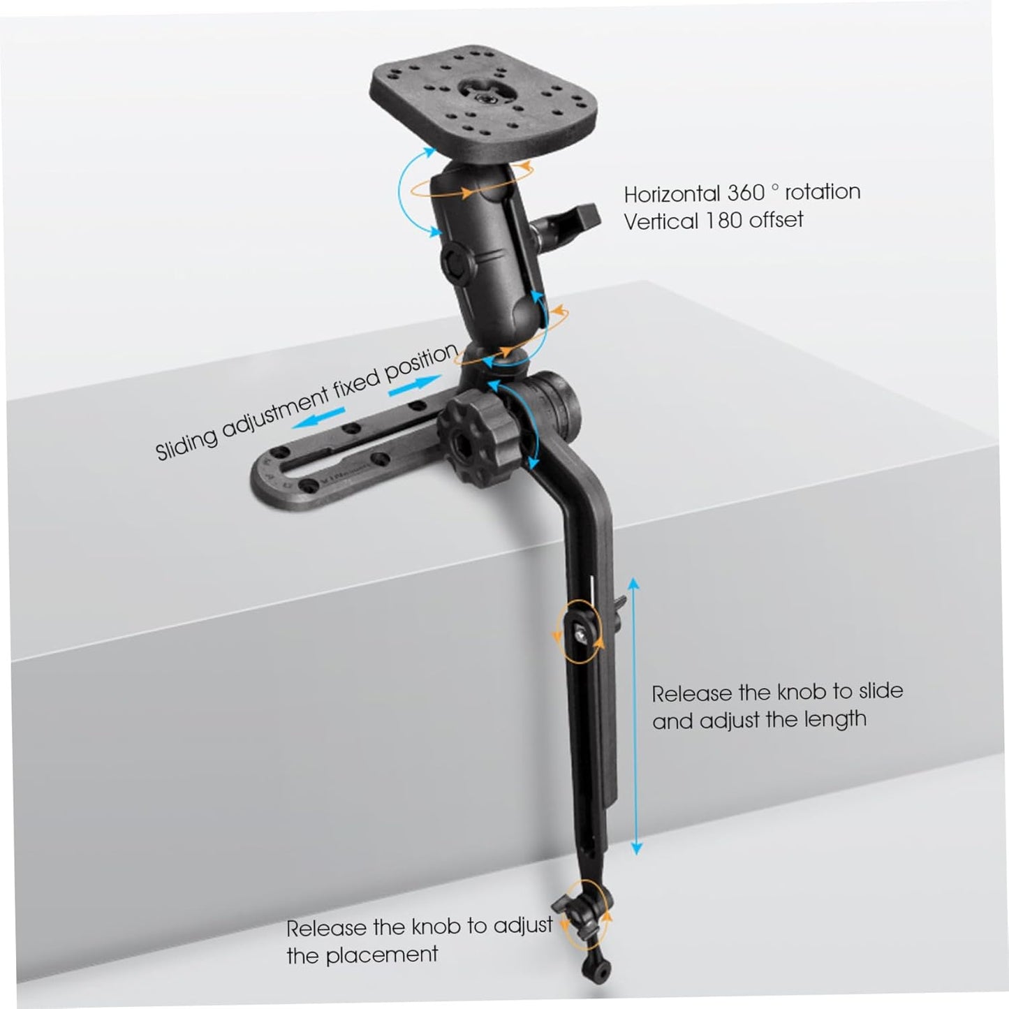 Transducer Mount, Kayak Fish Finder Mount 360° Adjustable 1.5" Ball Kayak Transducer with Expandable Suspension Arm