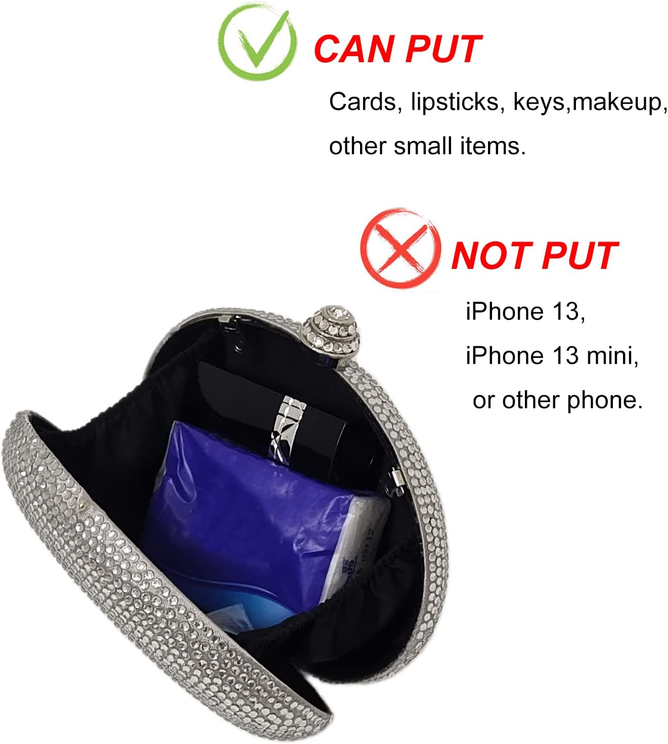 HUANG ZHUANG Egg Shape Crystal Clutch Purse Rhinestone Evening Bag for Women Party Wedding Cute Handbag