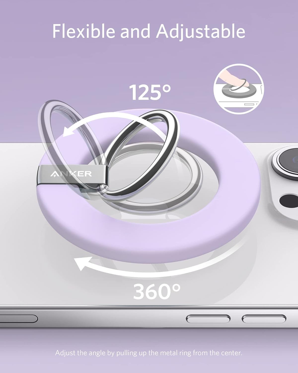 Anker Magnetic Phone Grip, MagGo 610 Ring Holder, Adjustable Kickstand, Only for iPhone 16/16 Plus/16 Pro/16 Pro Max/15/14/13/12 Series