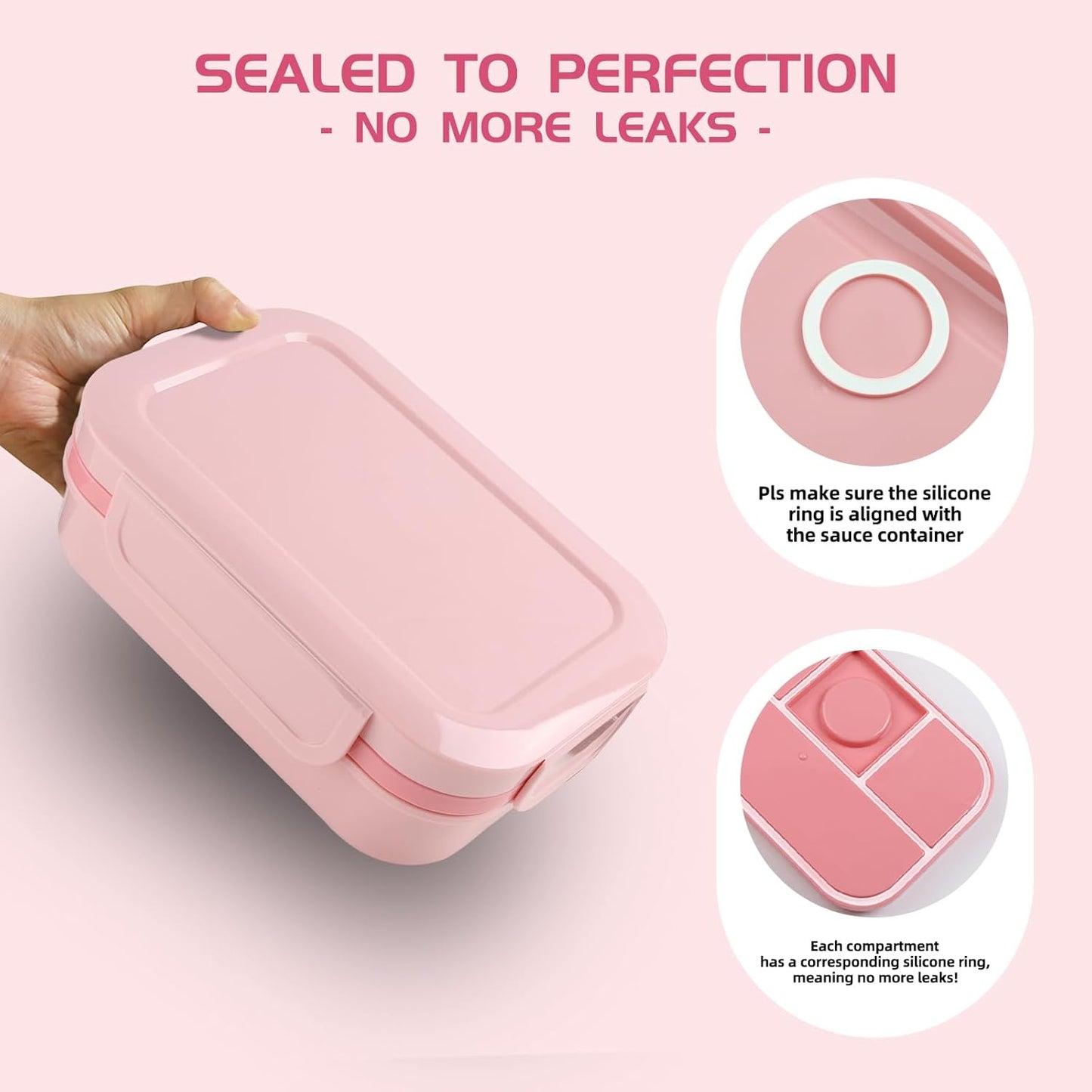 Bento Box Adult Lunch Box -2000 ML Stackable Bento Lunch Box Container with 8 Compartments,Leak-Proof Lunch Containers,Built-in Sauce Container,Utensils,Microwave/Dishwasher/Freezer - Pink