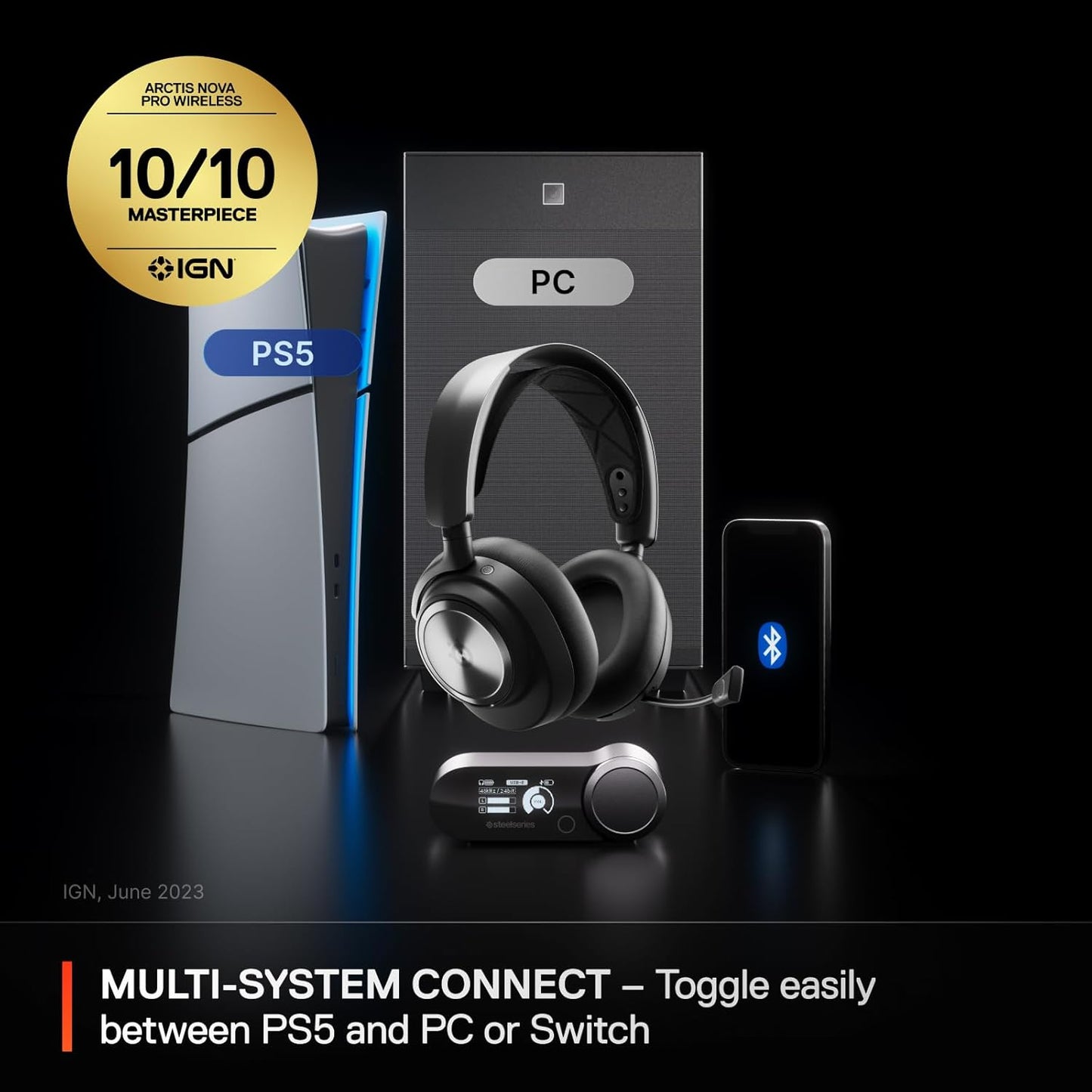 NEW SteelSeries Arctis Nova Pro Wireless Multi-System Gaming Headset - Premium Hi-Fi Drivers - Active Noise Cancellation - Infinity Power System - ClearCast Gen 2 Mic - PC, PS5/PS4, Switch, Mobile