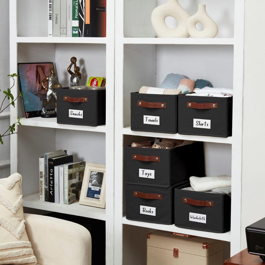 DECOMOMO Cube Storage Bin, Storage Cubes with Labels, Baskets for Shelves Kallax Linen Closet Organizers (Cube 10.5x11"/ 6pcs, Black)