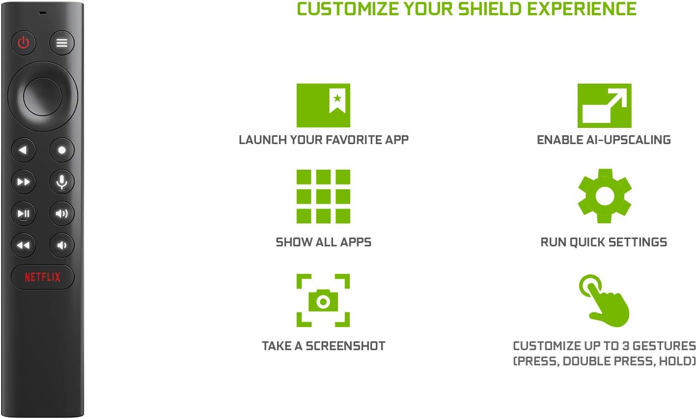 NVIDIA SHIELD Remote; Voice Search, Motion-Activated, Backlit Buttons, Customizable Menu Buttons, and IR Blaster to Control your TV, Black