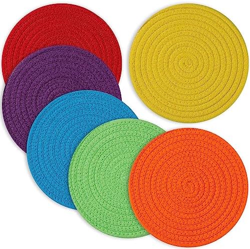 Trivets for Hot Dishes, Pots and Pans, 8 Inches Hot Pads 5 Pcs, Pot Holders for Kitchen, Heat Resistant Mat Protect Counter, Coasters Set Home Essentials Farmhouse Decor (Blue)