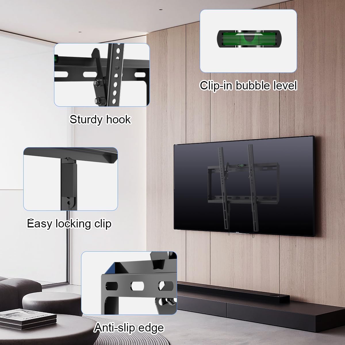 Suptek Tilt TV Wall Mount Bracket for Most 26-60 inch LED, LCD and Plasma TV, Mount with Max 400x400mm VESA and 99lbs Loading Capacity, Fits Studs 16" Apart, Low Profile with Bubble Level