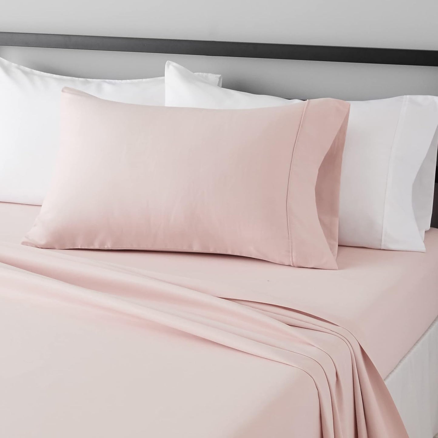 Amazon Basics Lightweight, Breathable Microfiber 4-Piece Bed Sheet Set with 14-Inch Deep Pockets, Full, Blush Pink, Solid