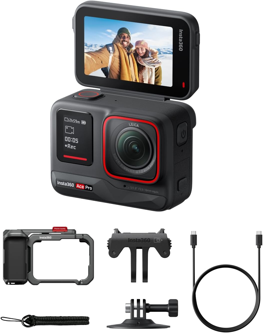 Insta360 Ace Pro - Waterproof Action Camera Co-Engineered with Leica, Flagship 1/1.3" Sensor and AI Noise Reduction for Unbeatable Image Quality, 4K120fps, 2.4" Flip Screen & Advanced AI Features.