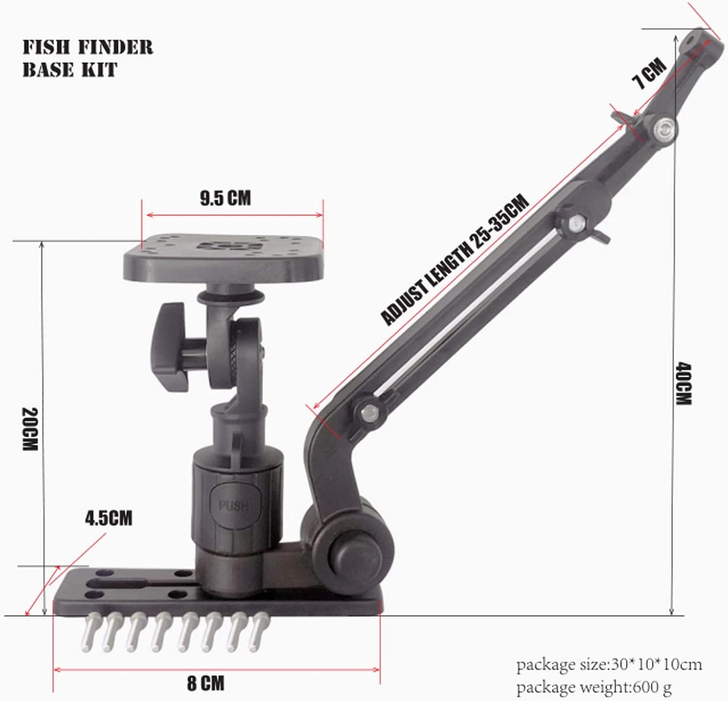 Fish Finder Mount for Kayak, Fish Finder Mount Base, Greater Clamping Force Transducer Mounting Arm