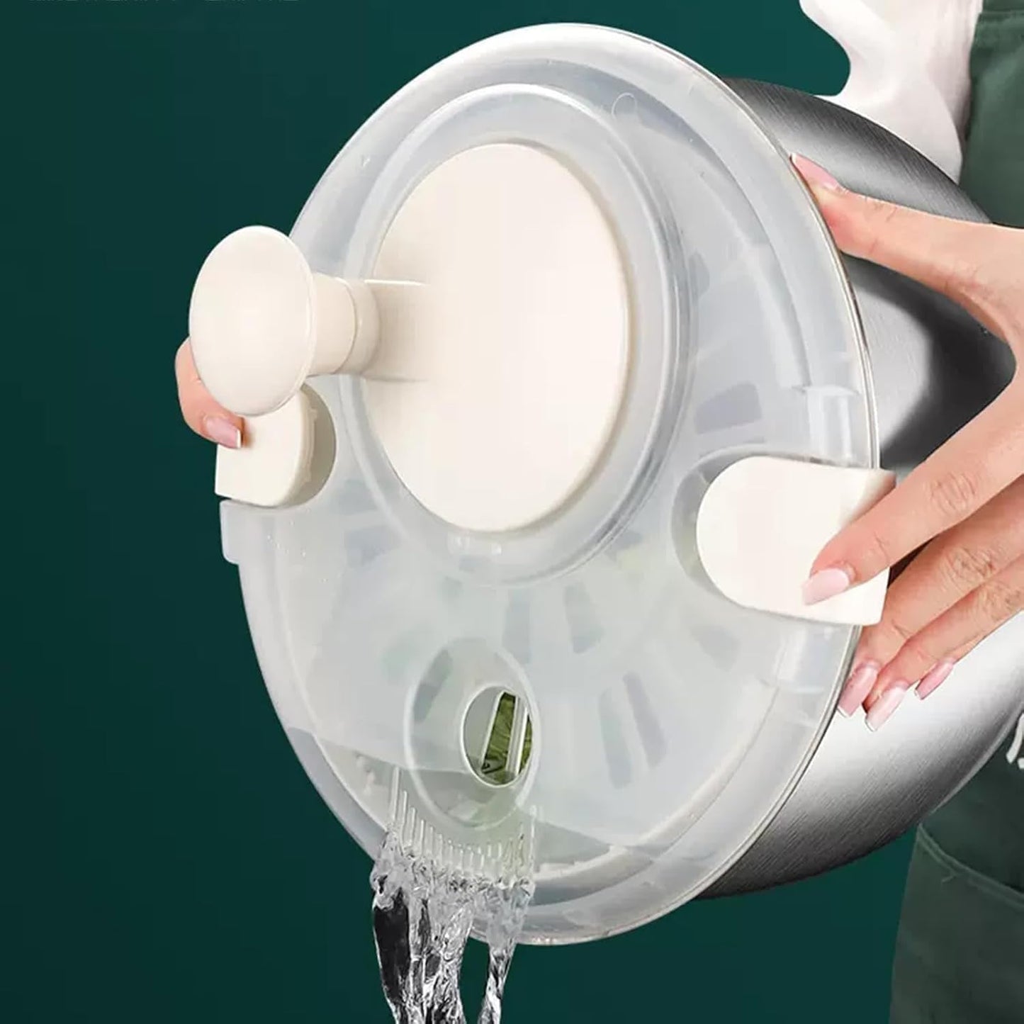 Salad Spinner, Large Stainless Steel Vegetable Washer, 5.3 Qt Plastic Lid for Washing Pasta and Fries, Durable Kitchen Tool