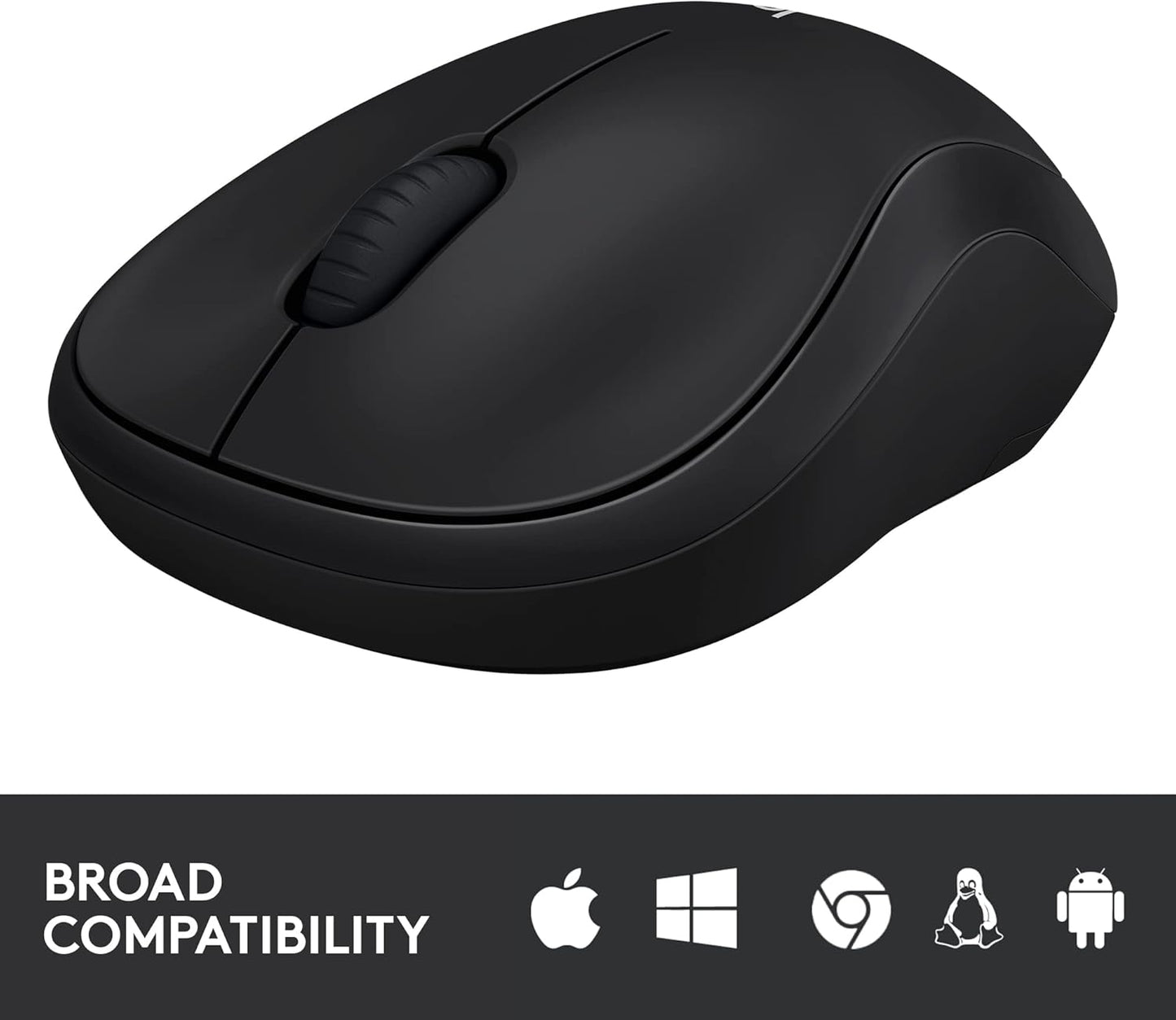 Logitech M185 Wireless Mouse, 2.4GHz with USB Mini Receiver, 12-Month Battery Life, 1000 DPI Optical Tracking, Ambidextrous, Compatible with PC, Mac, Laptop - Black