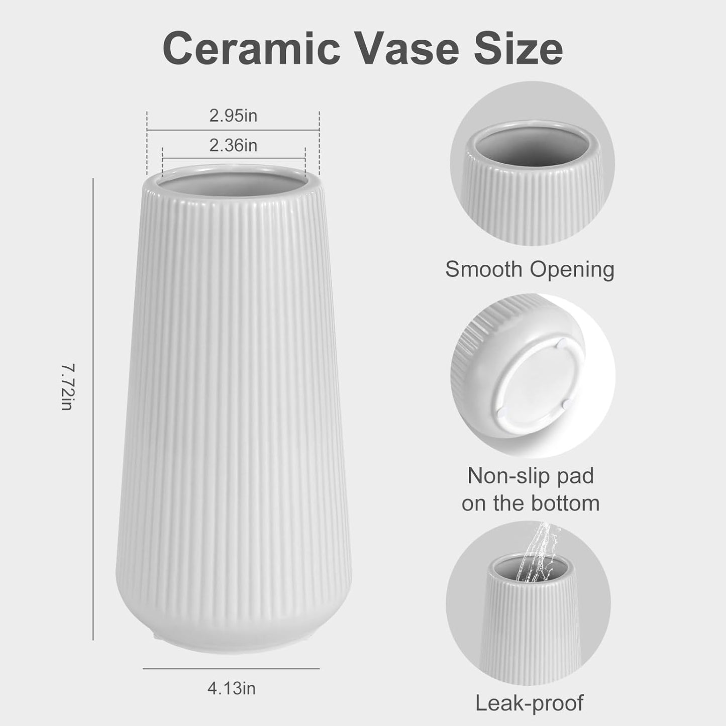 White Ceramic Vase, GUKJOB Small Cute Flower Vase for Pampas Grass, Home, Living Room, Dining Table, Farmhouse, Office Decor, Bedroom, Table, and Kitchen Shelf (White)