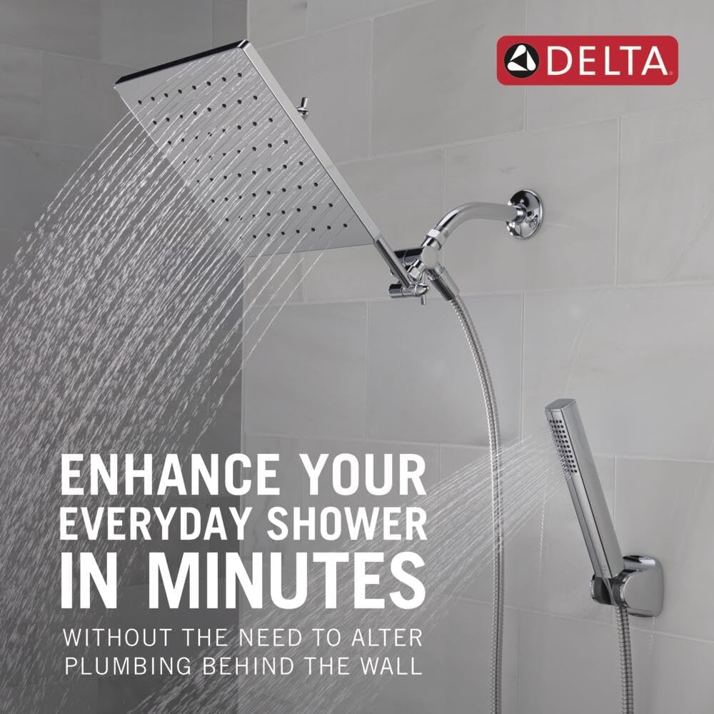 Delta Faucet 10-inch Raincan Shower Head and Hand Held Shower Combo, Black Square Shower Head, Rainfall Shower Head, Hand Shower, High Pressure Shower Head, 1.75 GPM Flow Rate, Matte Black 75527-BL