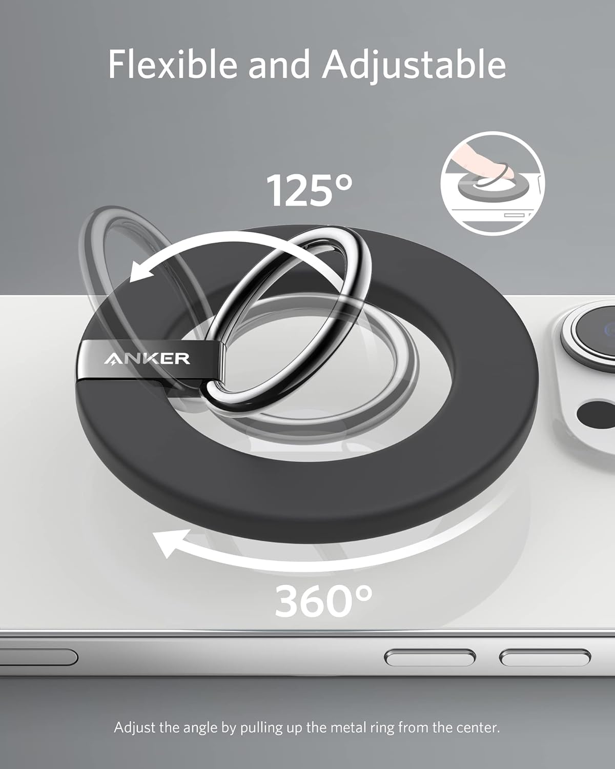 Anker Magnetic Phone Grip, MagGo 610 Ring Holder, Adjustable Kickstand, Only for iPhone 16/16 Plus/16 Pro/16 Pro Max/15/14/13/12 Series