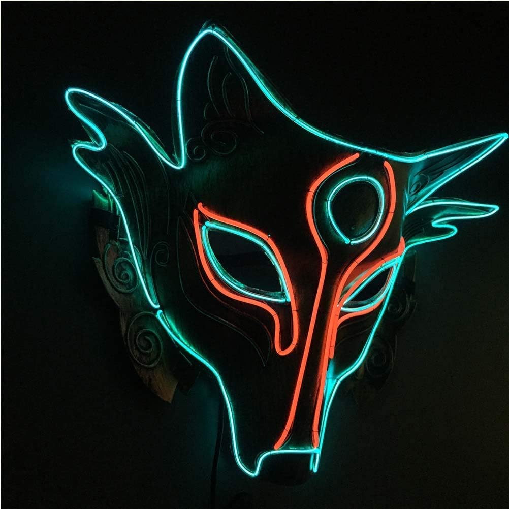 Amosfun Halloween Wolf LED Mask Wolf Head Light Up Mask Animal Costume Mask Halloween Cosplay Face Cover