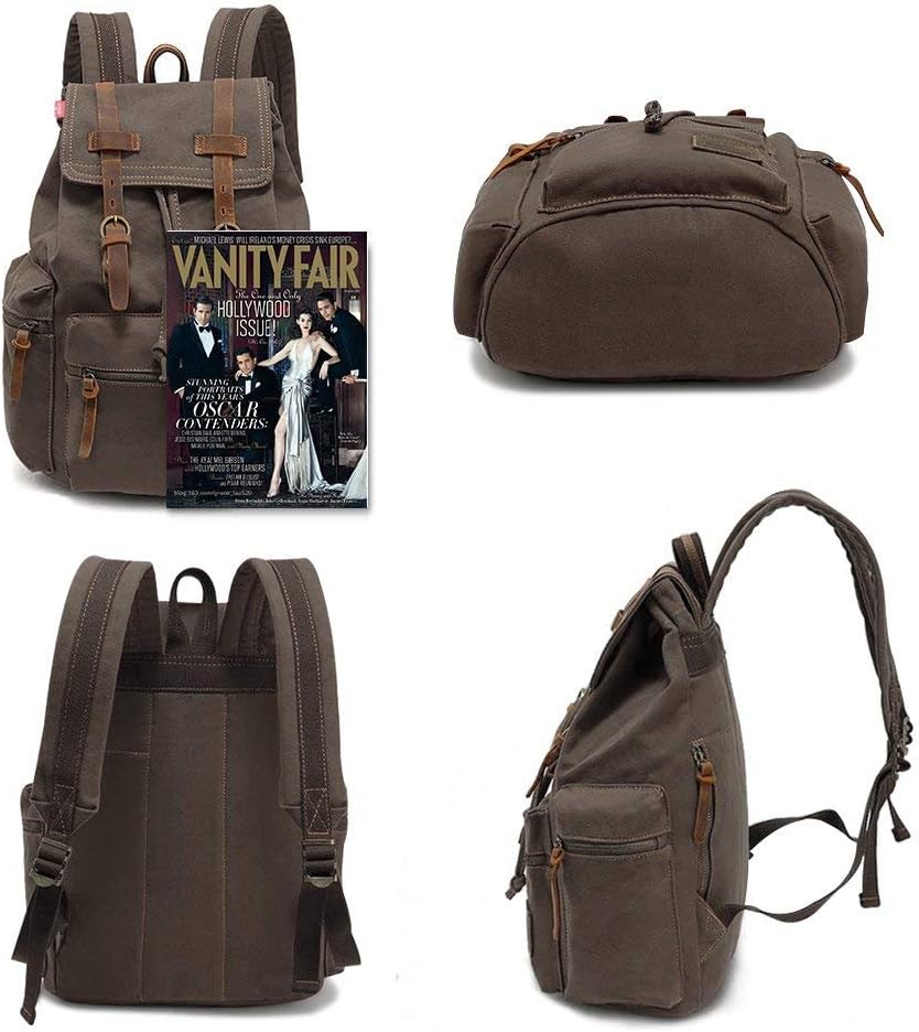 AUGUR Canvas Backpack,17 inch Laptop Backpack Vintage Canvas Leather Backpacks Casual School College Bag Pack Bookbag Hiking Travel Rucksack Daypack (L-Coffee)