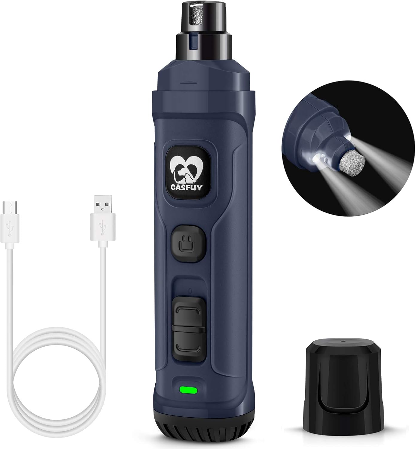 Casfuy Dog Nail Grinder with 2 LED Light-New Version 2-Speed Powerful Electric Pet Nail Trimmer Professional Quiet Painless Paws Grooming & Smoothing for Small Medium Large Dogs and Cats (Grey), 1 Count (Pack of 1)