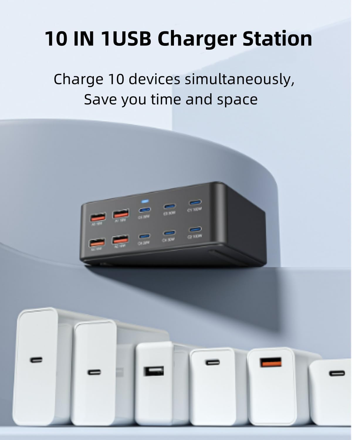 FOSION USB C Charging Station 330W, USB C Charger Charging Hub 10 Power Port for Multiple Devices with PD 100W 65W 30W QC3.0 18W Fast Charging Power Stock Station for iPhone 15, iPad Air/Pro, Galaxy