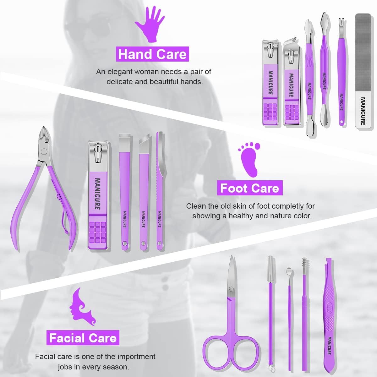 Manicure Set Professional Nail Clippers Pedicure Kit, 16 pcs Stainless Steel Nail Care Tools Grooming Kit with Luxurious Travel Leather Case for Thick Nails Men Women Gift (Black)