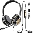 Wantek USB Headset with Microphone for PC, On-Ear Headphones - Computer Laptop Wired Headset with Mic Noise Cancellation & Volume Control for Work Home Office Online Classroom Zoom Skype