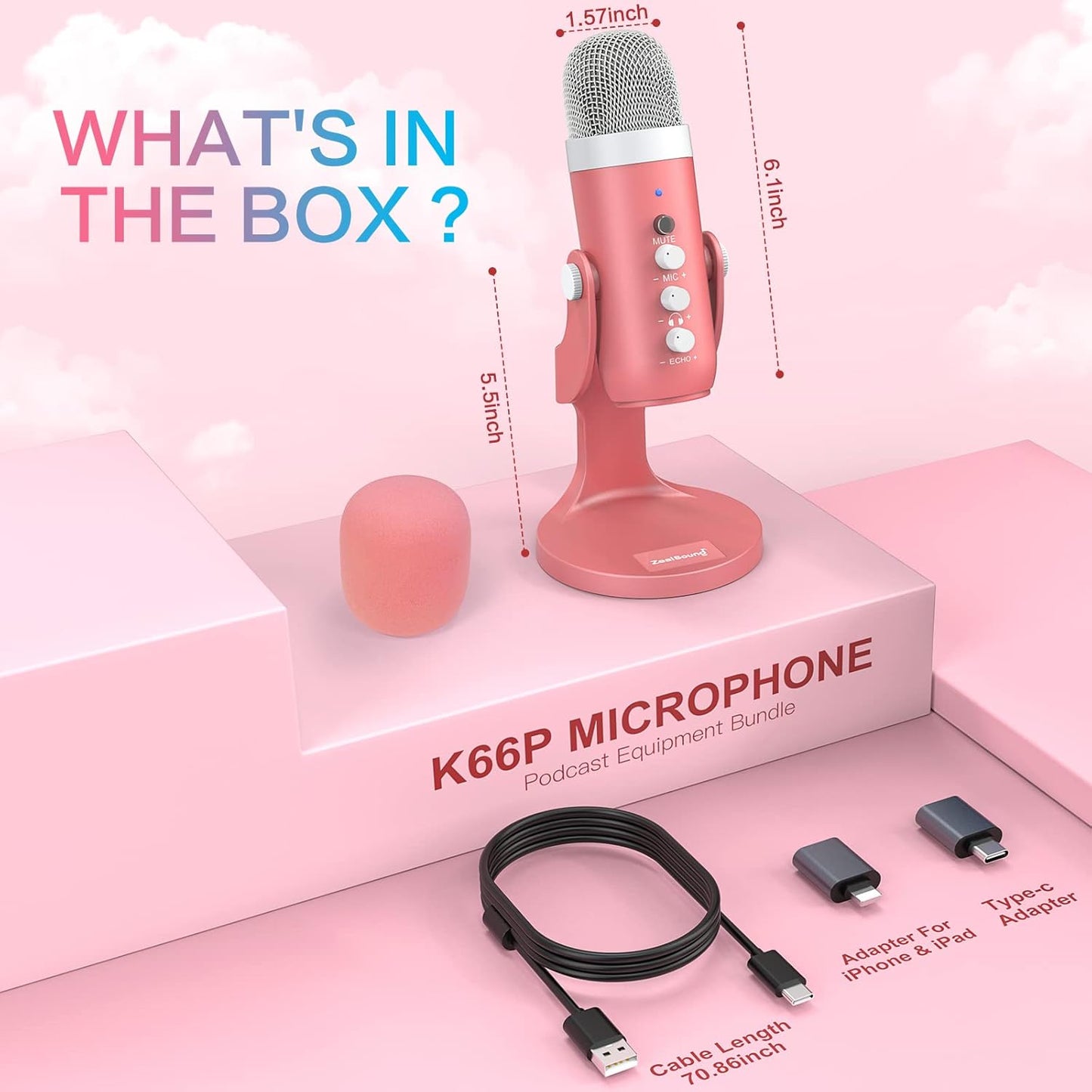 ZealSound USB Microphone,Condenser Phone Computer PC Mic kit,Plug&Play Gaming Microphones for PS 4&5.Mic Gain&Volume Control,Echo &Mute Button for Vocal,Record,Streaming,Discord YouTube Podcast on Mac