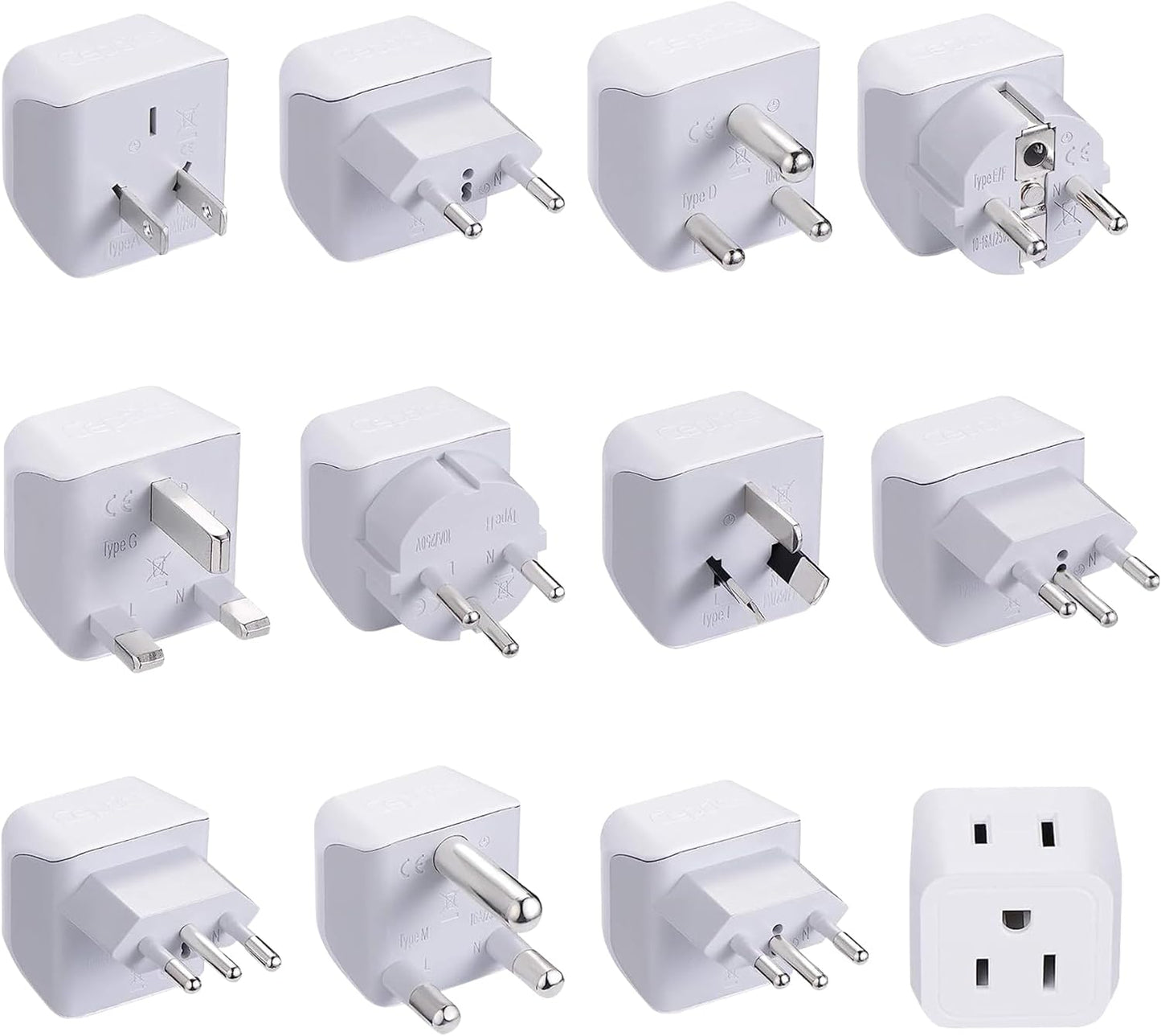 Ceptics Universal Travel Adapter kit, Dual USB (QC 3.0) + 2 US outlets + USB-C Cable, Use with Chargers, Cell Phones, Laptops, 6 Plug attachments for Worldwide use (Does Not Convert Voltage) (WPS-2B)