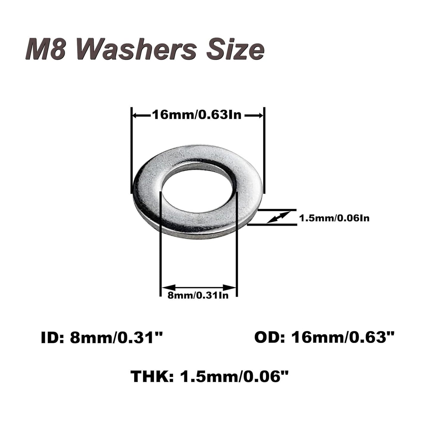 Fajoeda M6 Flat Washers 120Pcs M6 304 Stainless Steel Flat Washer for Bolts Screws, M6 x 12 mm x 1.5 mm