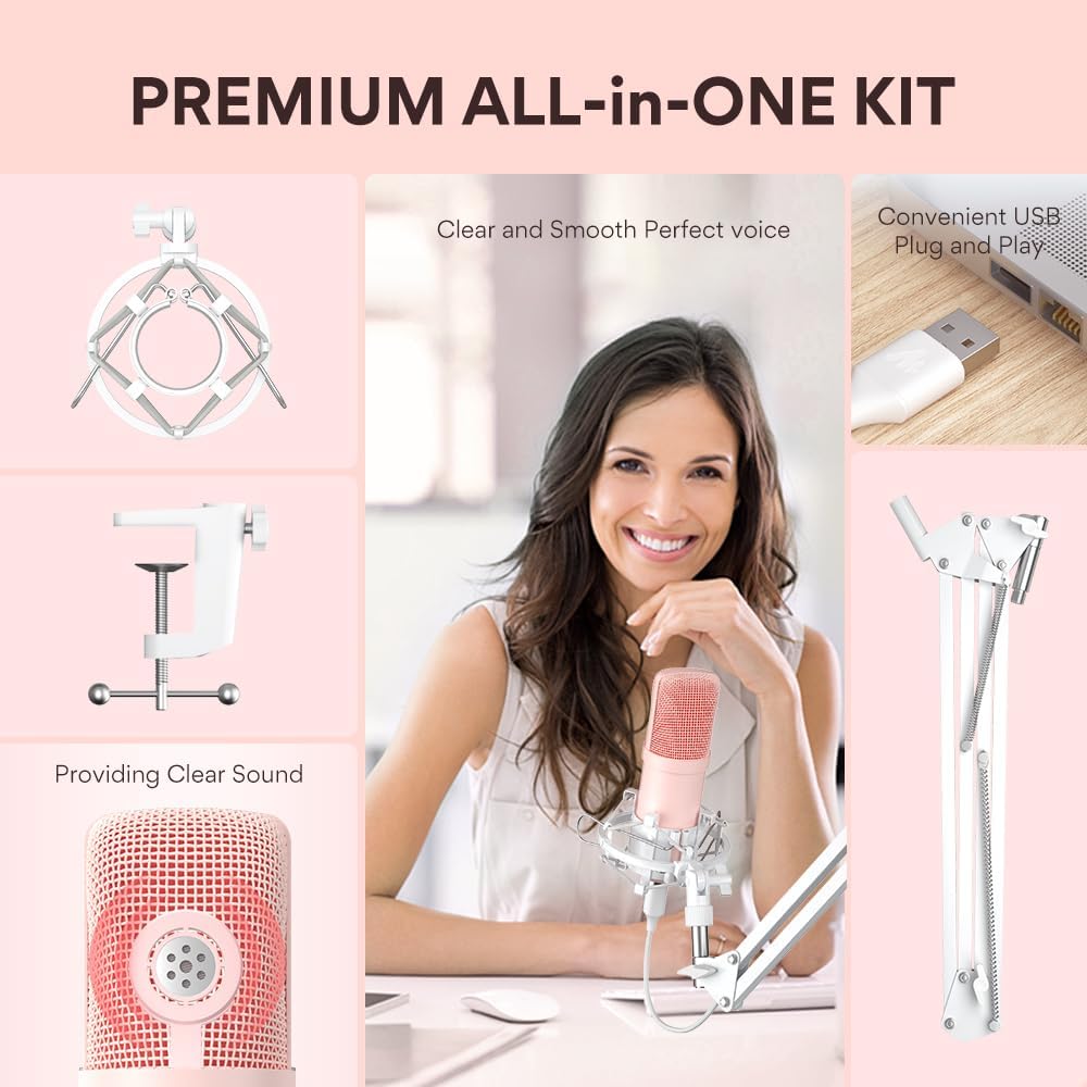 USB Microphone, MAONO 192kHz/24Bit Plug & Play PC Computer Podcast Condenser Cardioid Metal Mic Kit with Professional Sound Chipset for Recording, Gaming, Singing, YouTube (AU-A04)