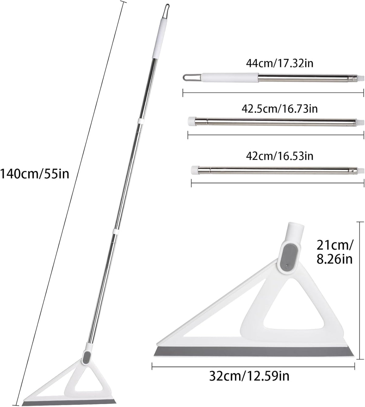 Rubber Squeegee Broom for Pet Hair, Magic Broom Sweeping Water, Multifunction Scraping Silicone Broom, Long Handle Squeegee for Floor, Wall, White, 1-Pack & 1 * Broom Head Replacement