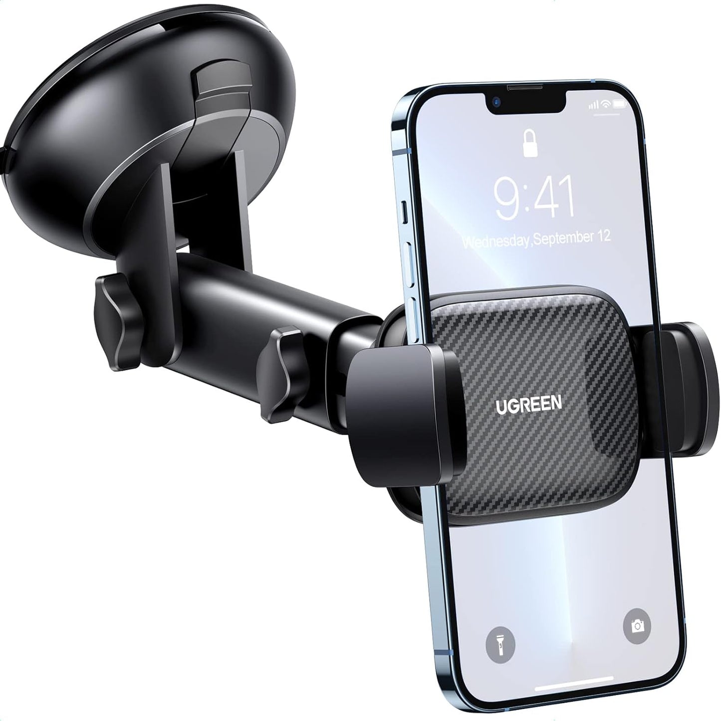UGREEN Car Phone Holder Dashboard Windshield, Strong Suction Car Phone Mount 360 Degree Rotation Long Arm, Cell Phone Holder Car for iPhone 14 Pro Max 13 Pro Max 12 Pro Max, Galaxy S23 S22, Pixel 4 XL