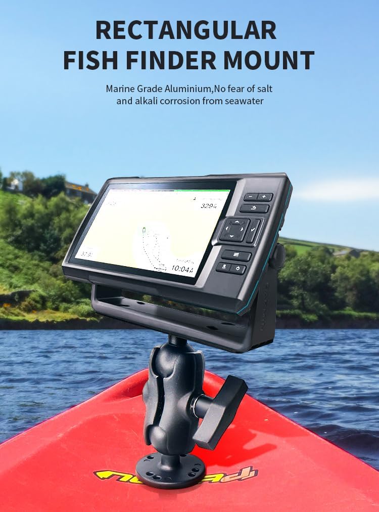 Strg Kayak Fish Finder Mount with 1.5" C Size Ball Rectangular Plate and Round Base, 3.75" Medium Arm Fish Finder Mount Boat Marine Electronic Mounts for Garmin, Lowrance and More Fish Finders