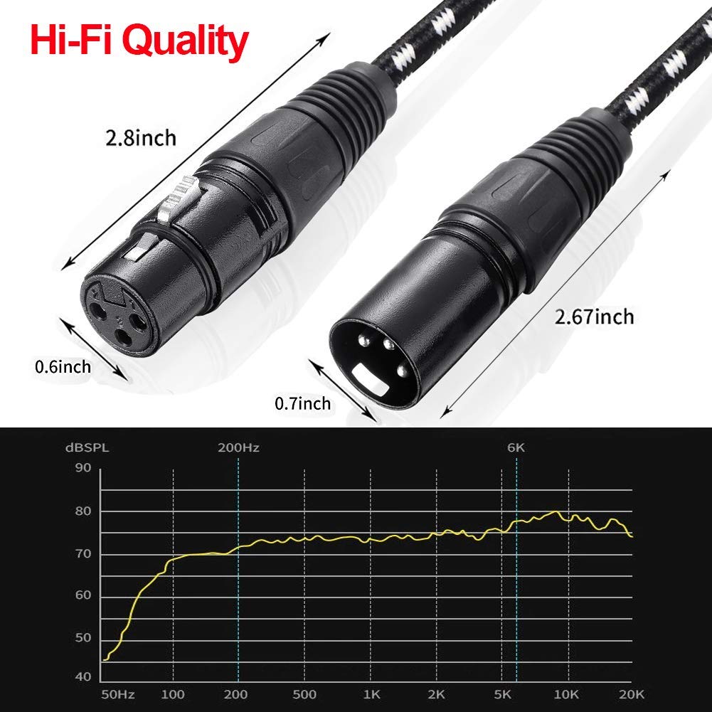 VANDESAIL XLR Cables 25ft 2 Pack, Durable Nylon Braided XLR Microphone Cable, Mic Cable, Shielded and Fully Balanced OFC Male to Female Cord for Recording Mixer Amplifie Speaker Black White