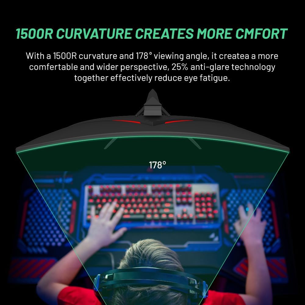 Skytech Gaming 27-inch Curved Gaming Monitor up to 180Hz, QHD 2K(2560 x 1440), 3.7ms Response Time, 1500R VA Panel, FreeSync & G-Sync Support, Swivel Tilt Height Pivot Adjustable, HDMI & DisplayPort