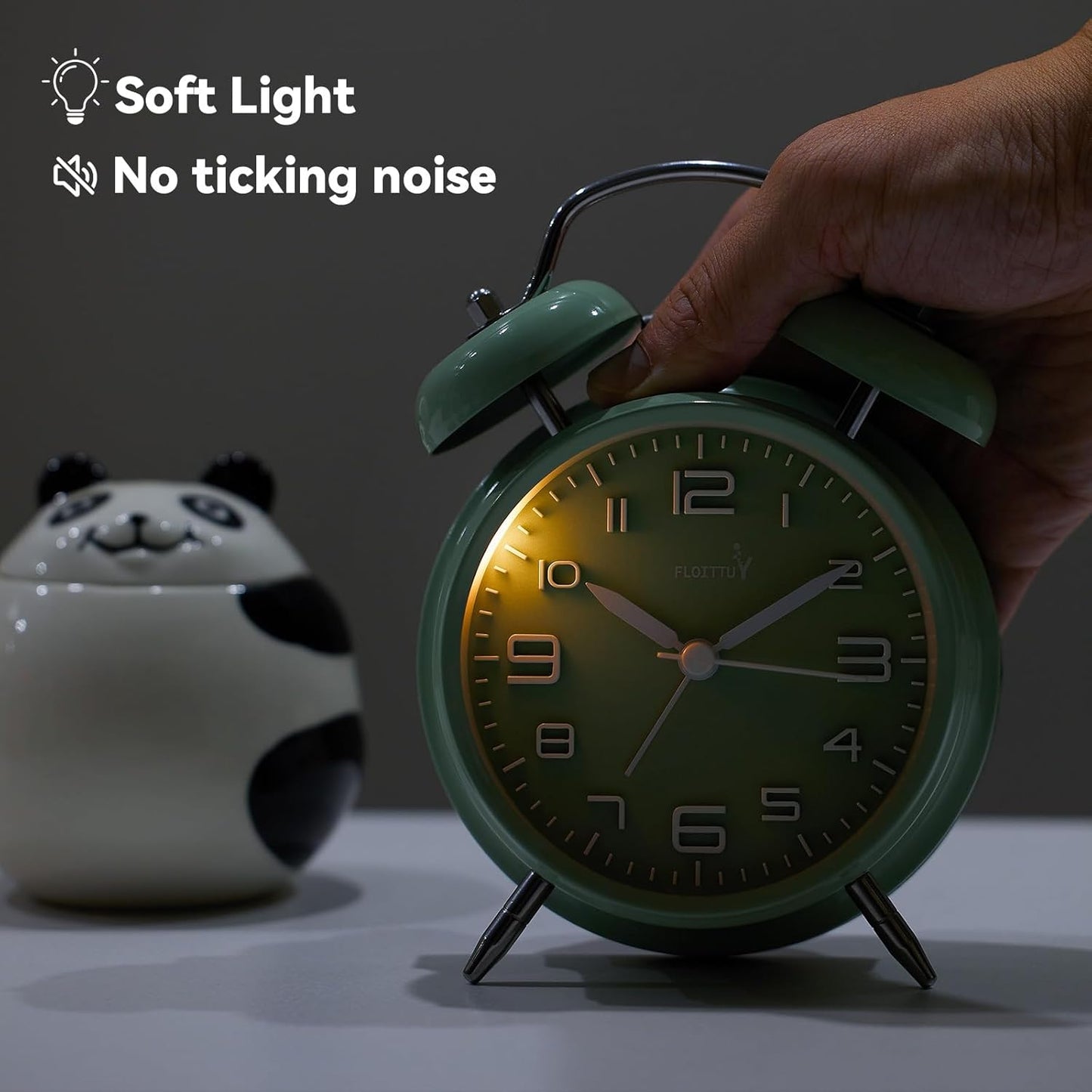 FLOITTUY (Loud Alarm for Deep Sleepers) 4'' Twin Bell Alarm Clock with Backlight for Bedroom and Home Decoration(Black)
