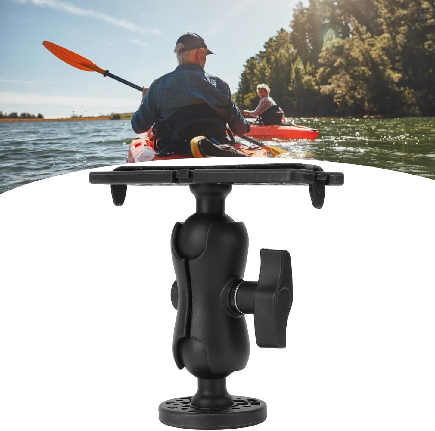 Fish Finder Mount Base, 360 Degree Rotation Ball Mount Adjustable Depth Fish Finder Holder Universal Marine Electronic Fish Finder Mount Fishing Accessories for Boat Canoe Kayak