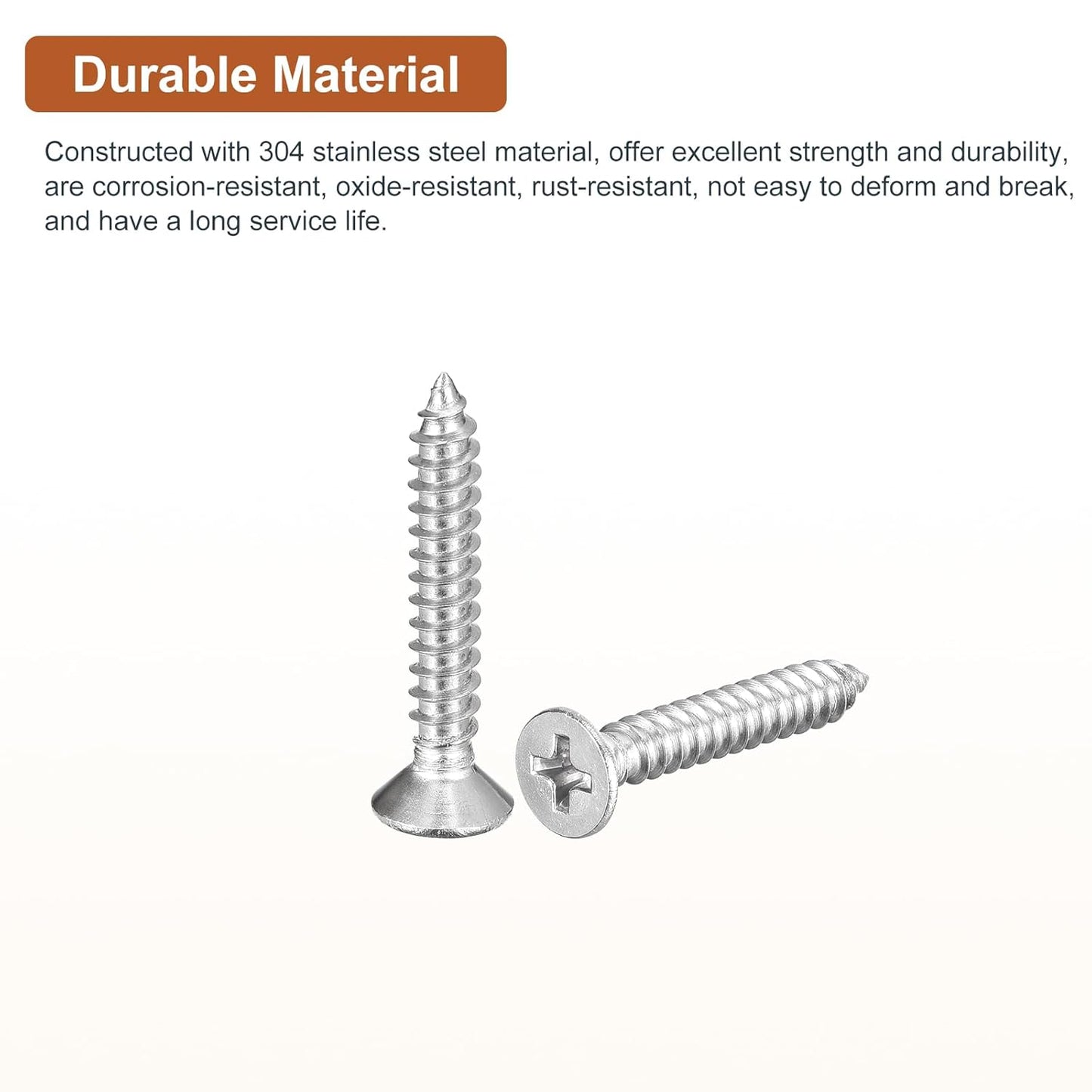 DTGN 100Pcs #8x1 Flat Head Wood Screws, 304 Stainless Steel Phillips Self Tapping Screws - Good for Woodworking, Furniture - Silver