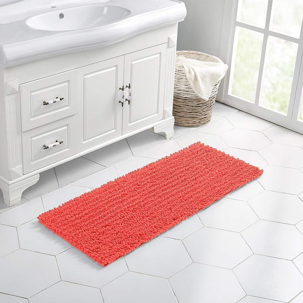 Walensee Bathroom Rug Non Slip Bath Mat (24x17 Inch Blush) Water Absorbent Super Soft Shaggy Chenille Machine Washable Dry Extra Thick Perfect Absorbant Best Small Plush Carpet for Shower Floor
