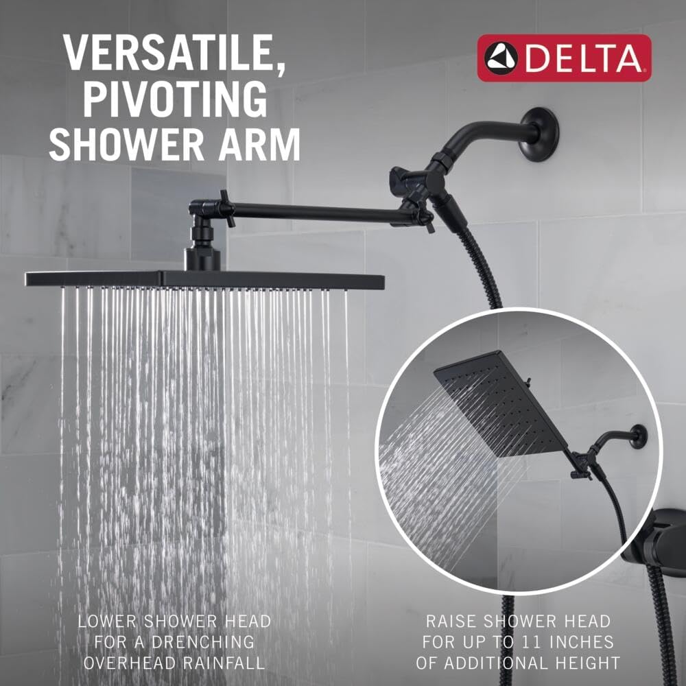 Delta Faucet 10-inch Raincan Shower Head and Hand Held Shower Combo, Black Square Shower Head, Rainfall Shower Head, Hand Shower, High Pressure Shower Head, 1.75 GPM Flow Rate, Matte Black 75527-BL