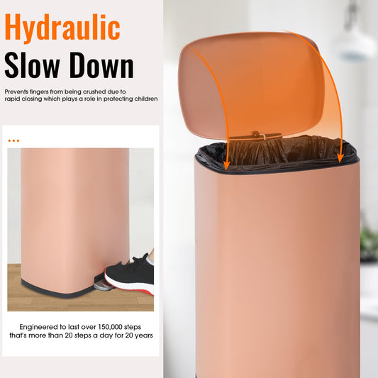 13 Gallon/50 L Garbage Can Kitchen Trash Can with Lid for Office Bedroom Bathroom Step Trash Bin Fingerprint-Proof Brushed Stainless Steel - PuriLite