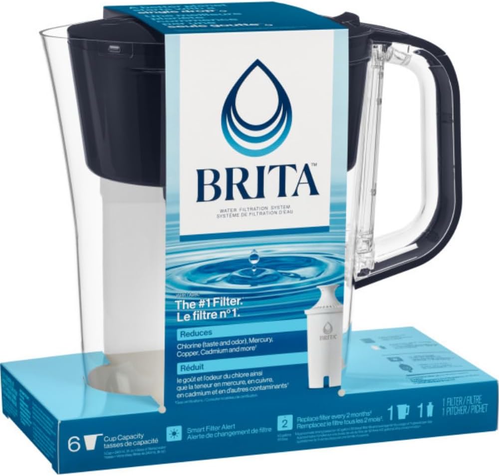 Brita Small 6 Cup Water Filter Pitcher with 1 Brita Standard Filter, Made Without BPA, Black