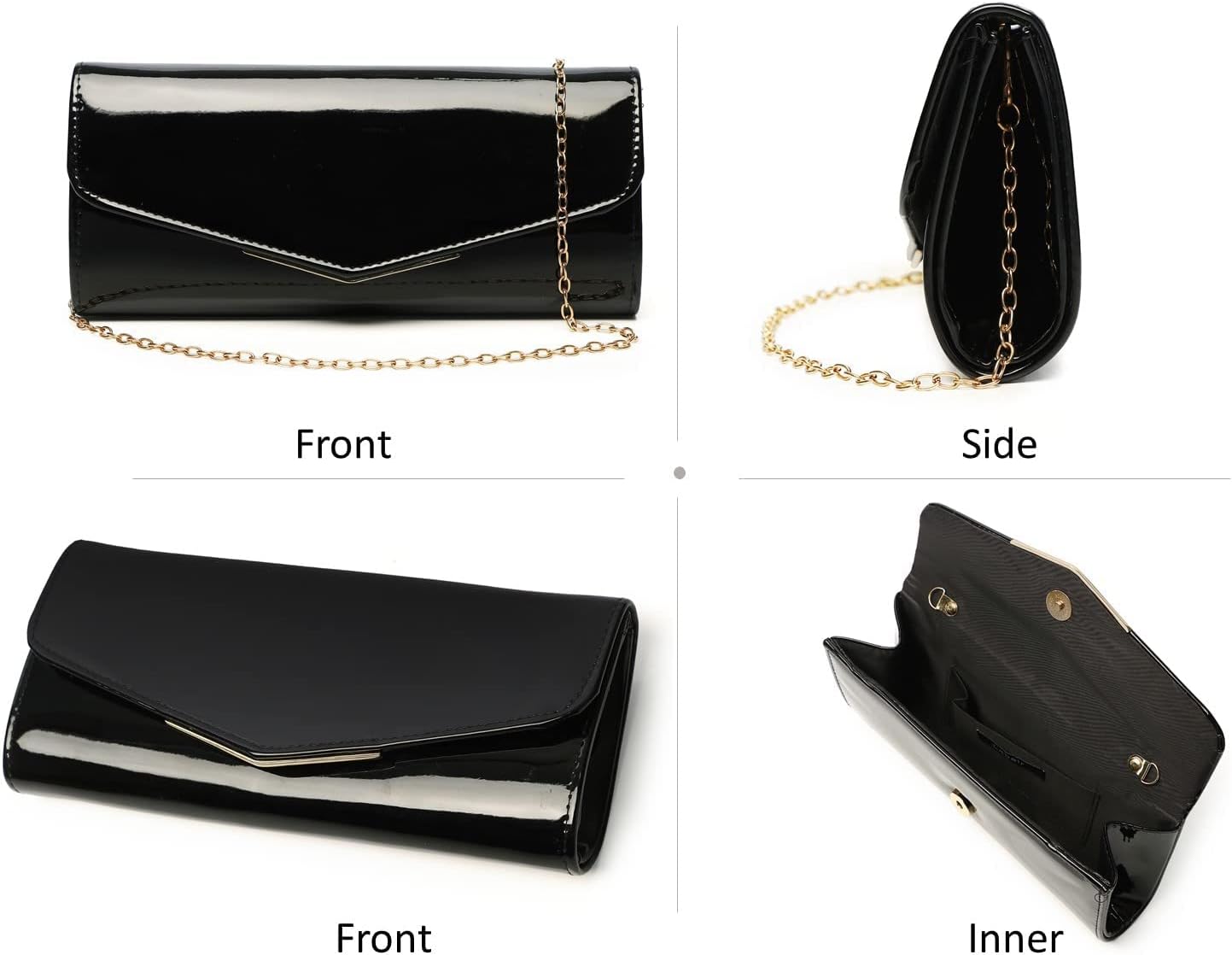 MUDUO Patent Leather Envelope Clutch Purse Shiny Candy Foldover Clutch Evening Bag for Women (7018-Silver)