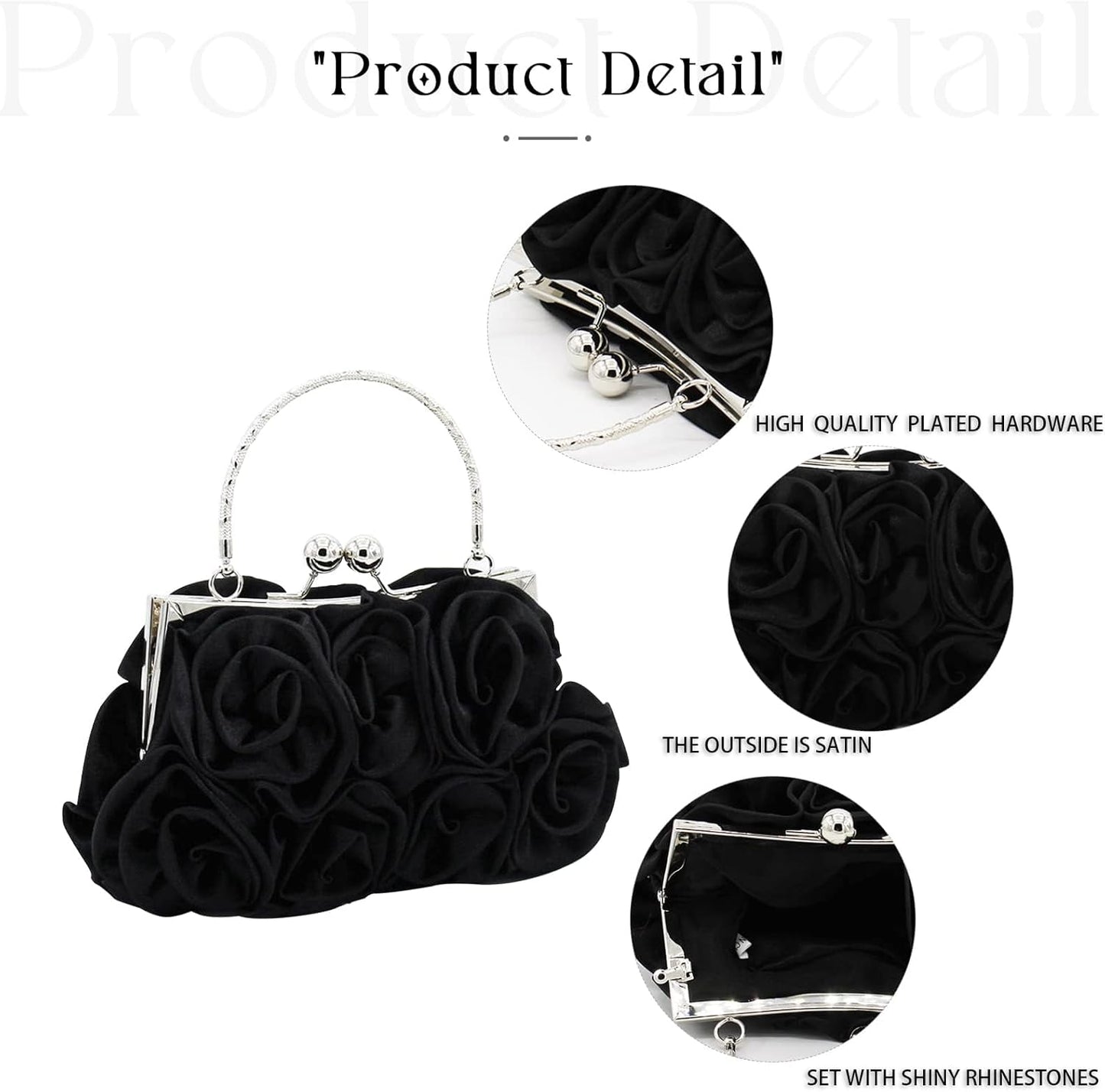JAMBHALA Women Evening Clutch Bag Floral Satin Purses with Detachable Strap for Wedding, Party, Prom