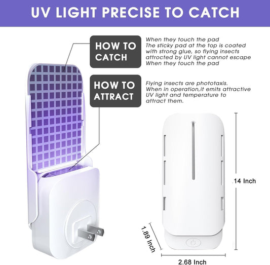 Indoor Fly Insect Trap with UV and Blue Light for Fruit Flies, Gnats, Mosquitoes, Flies, Moths, and House Flies Traps for Home - Bug Catcher Light Trap (2 Device + 10 Refills) - PuriLite