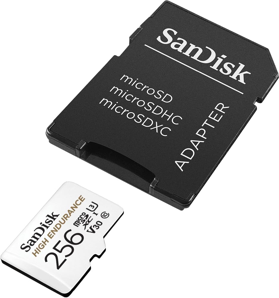 SanDisk 256GB High Endurance Video microSDXC Card with Adapter for Dash Cam and Home Monitoring Systems - C10, U3, V30, 4K UHD, Micro SD Card - SDSQQNR-256G-GN6IA