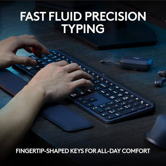 Logitech MX Keys S Wireless Keyboard, Low Profile, Fluid Precise Quiet Typing, Programmable Keys, Backlighting, Bluetooth, USB C Rechargeable, for Windows PC, Linux, Chrome, Mac - Graphite