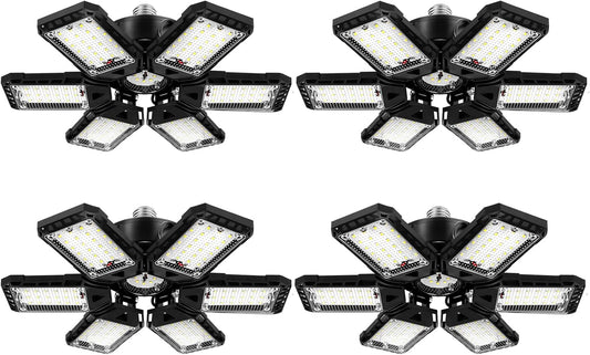 Aoretic LED Garage Lights Bulb 4 Pack -180W, 18000LM 6500K Led Shop Light with 6+1 Deformable Panels, Basement Barn Light Garage Ceiling Lights, E26/E27 for Garage, Warehouse, Shop, Basement
