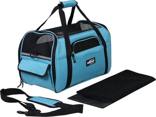 EliteField Soft Sided Pet Carrier (3 Year Warranty, Airline Approved), Multiple Sizes and Colors Available (Medium: 17" L x 9" W x 12" H, Sky Blue) - PuriLite