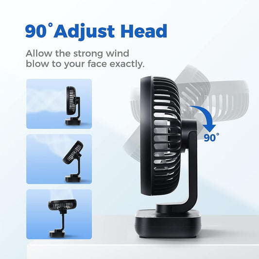 OCOOPA Small Desk Fan, 4000mAh Rechargeable USB Fan Battery Operated, 4 Speeds, 5'' Portable Table Fan with Strong Airflow Quiet, Detachable Grille, Mini Desktop Fan(Blue)